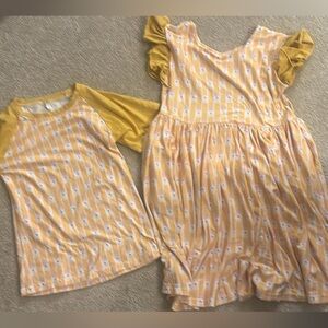 Yellow and White Patterned Dress and Top Set